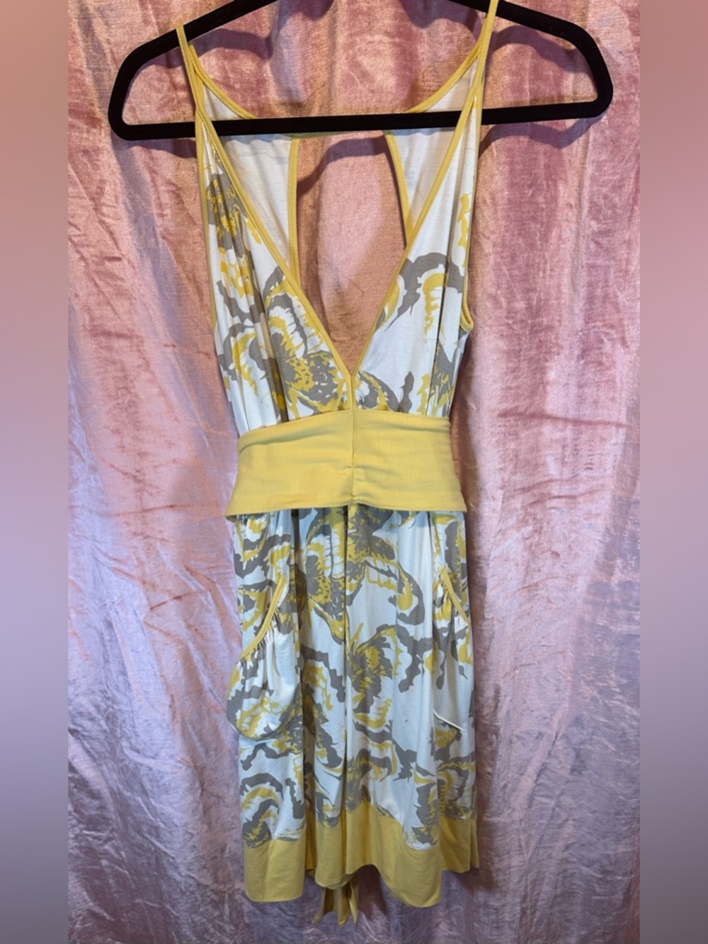 Kersh Yellow and Gray Floral Midi Dress with Wide Waistband
